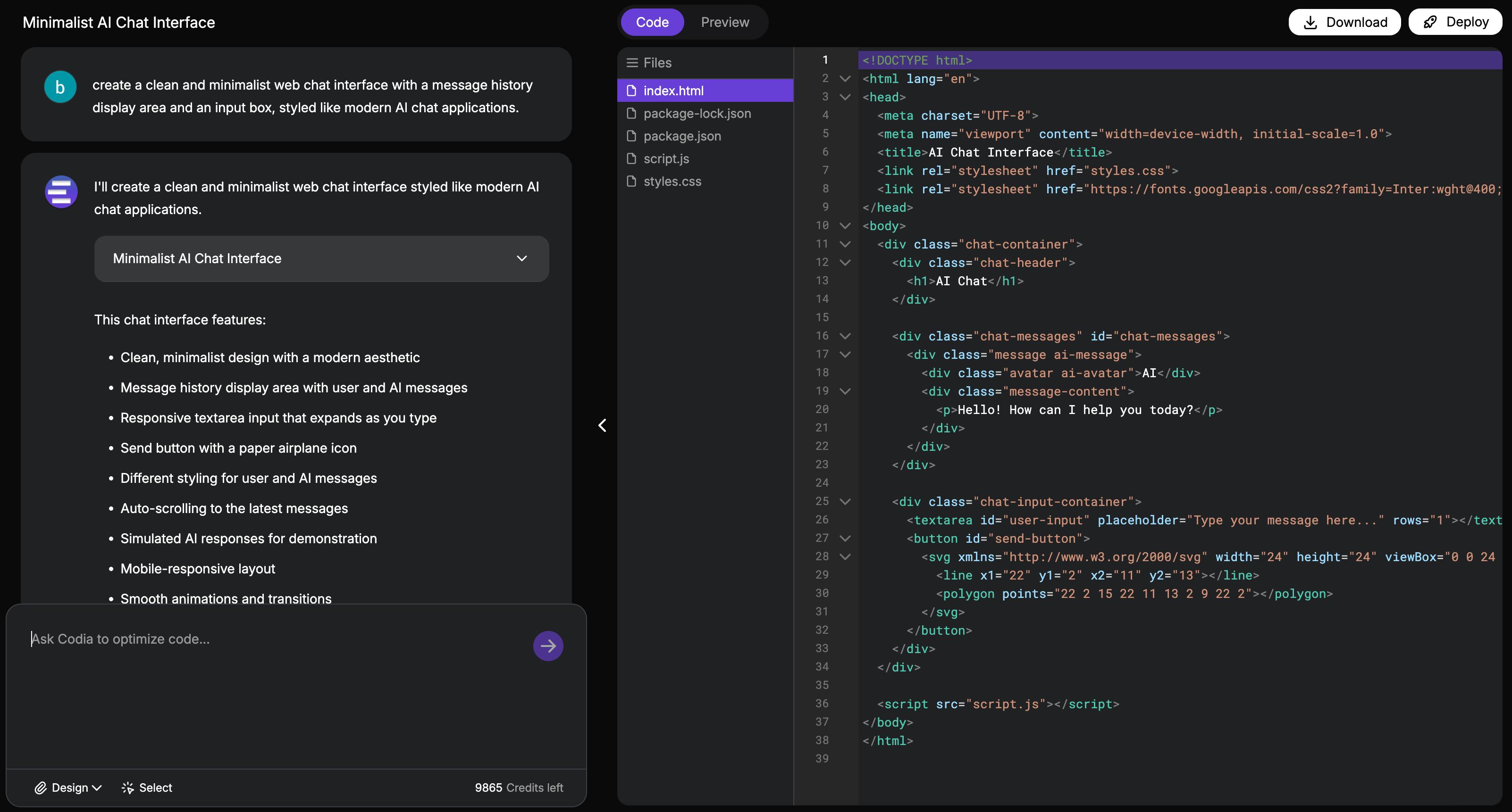 Generated HTML code preview showing clean, production-ready output