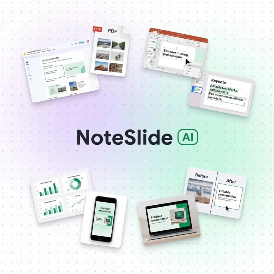 NoteSlide converting NotebookLM PDF into editable PowerPoint slides